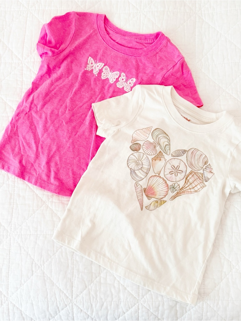 Cat & Jack Girls' 3T Pink Butterfly Tee and White Seashell Heart Tee